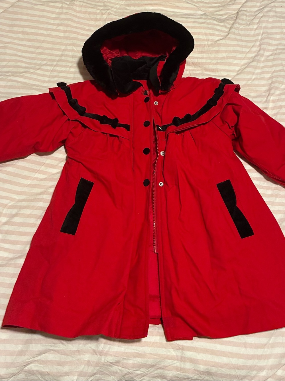 Big Chill Red Hooded Pea Coat with Black Trim